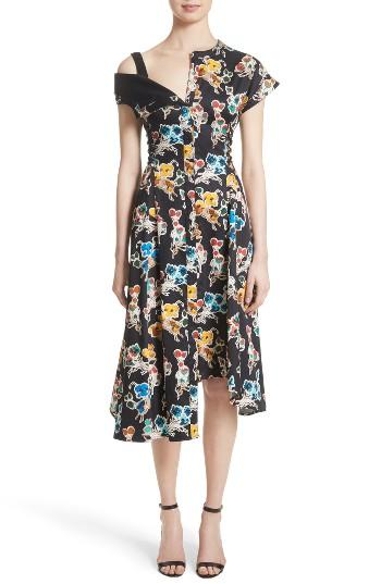 Women's Jason Wu Floral Print Asymmetrical Cotton Dress - Black