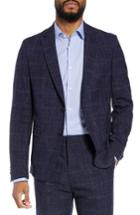 Men's Boss Nobis Trim Fit Plaid Wool Blend Sport Coat L - Blue