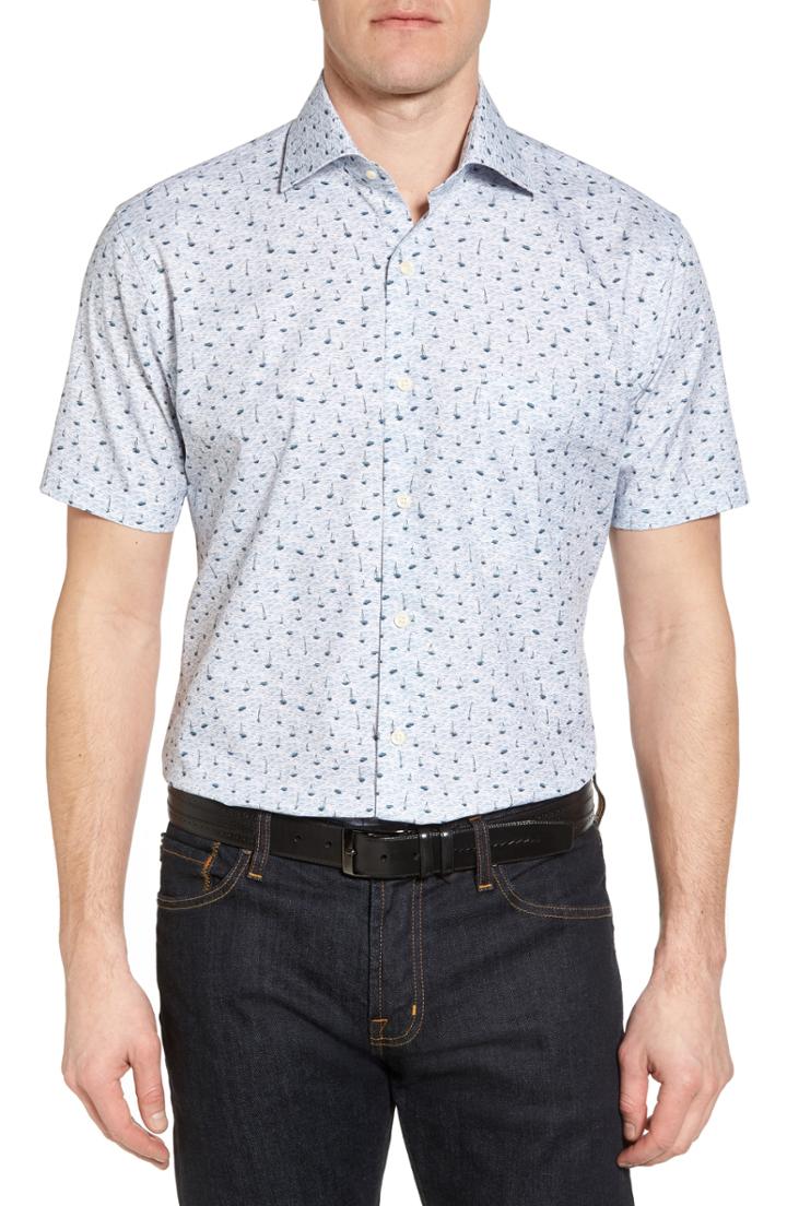 Men's Peter Millar Stormy Tide Fit Sport Shirt, Size Medium - Blue