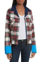 Women's Harvey Faircloth Navy Satin Collar Plaid Flannel Jacket - Blue