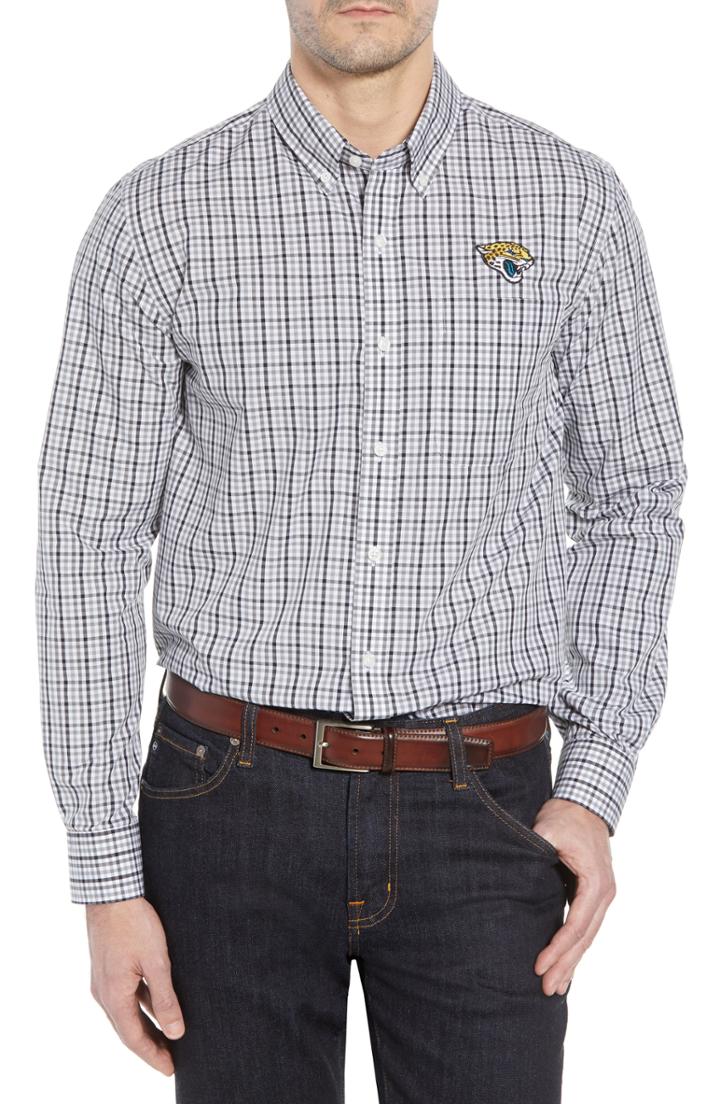 Men's Cutter & Buck Jacksonville Jaguars - Gilman Regular Fit Plaid Sport Shirt, Size - Black