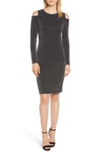 Women's Michael Michael Kors Metallic Stripe Cold Shoulder Dress - Black