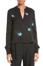 Women's Diane Von Furstenberg Print Stretch Silk Blouse - Black