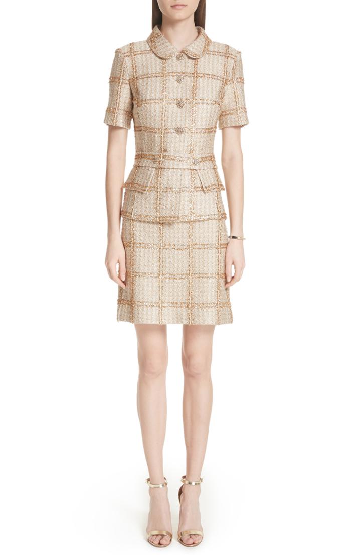 Women's St. John Collection Golden Flag Plaid Knit Dress