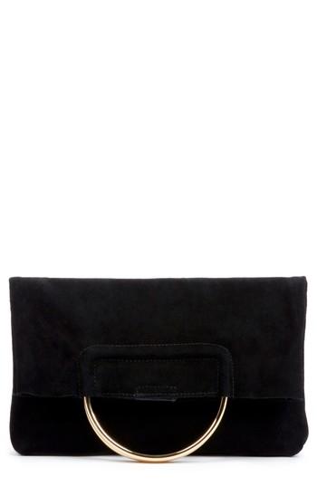 Sole Society Suede Foldover Clutch - Black