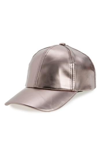 Women's Bp. Metallic Faux Leather Baseball Cap - Grey