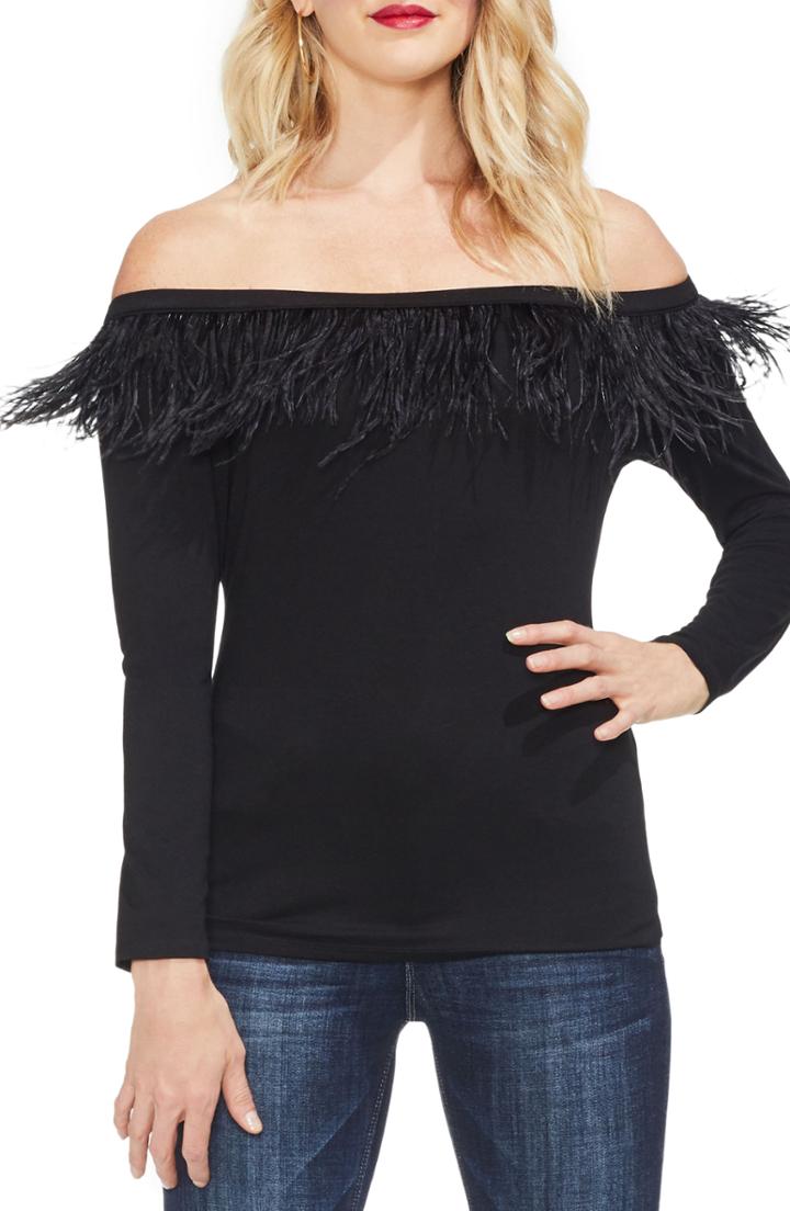 Women's Vince Camuto Feather Detail Off The Shoulder Top - Black