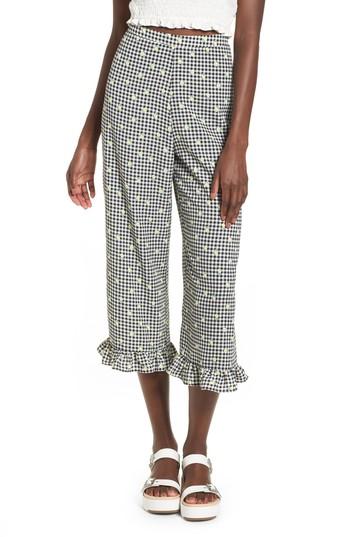 Women's Love, Fire Gingham Ruffle Hem Crop Pants - Black