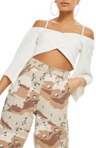 Women's Topshop Bell Sleeve Cold Shoulder Crop Top Us (fits Like 0) - Ivory