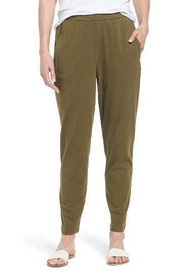 Women's Eileen Fisher Stretch Organic Cotton Slim Slouchy Ankle Pants - Green