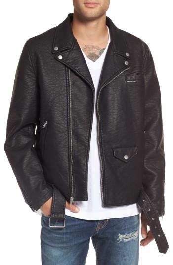 Men's Members Only Faux Leather Moto Jacket - Black