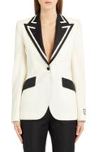 Women's Dolce & Gabbana Contrast Lapel Stretch Wool & Silk Blazer Us / 38 It - White