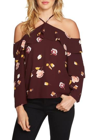 Women's 1.state Ruffle Off The Shoulder Blouse, Size - Burgundy