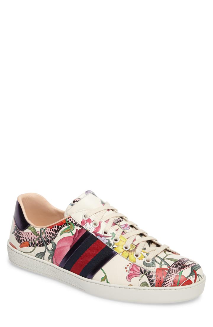 Men's Gucci New Ace Flora Snake Sneaker Us / 16uk - White