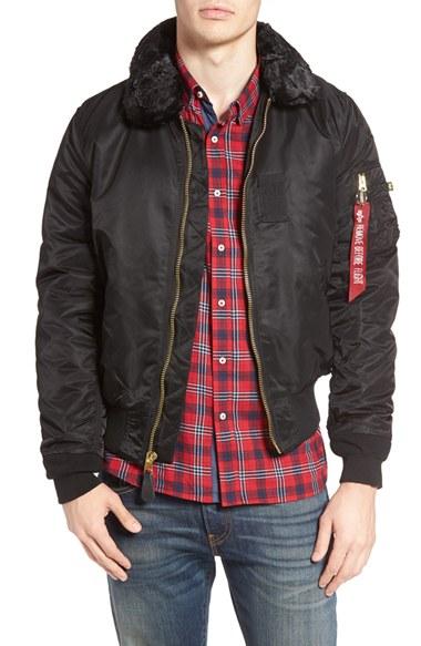 Men's Alpha Industries B-15 Removable Faux Fur Collar Flight Jacket