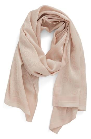 Women's Tory Burch 'the Traveler' Wool & Silk Scarf, Size - Pink