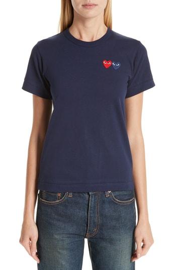 Women's Comme Des Garcons Play Double Heart Tee - Blue