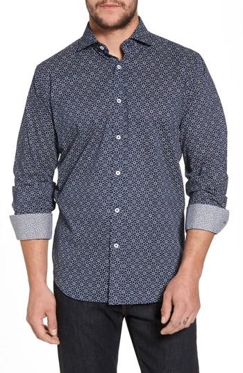 Men's Bugatchi Regular Fit Floral Sport Shirt - Blue