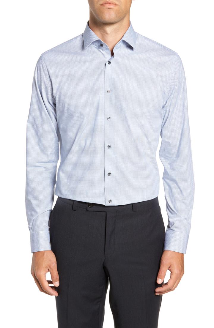 Men's Calibrate Trim Fit Stretch Non-iron Geometric Dress Shirt .5 34/35 - Grey