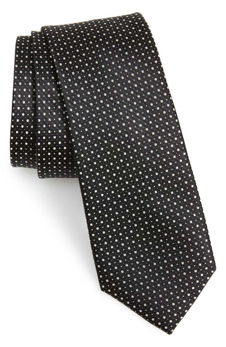 Men's Calibrate Cassida Dot Silk Tie, Size - Black
