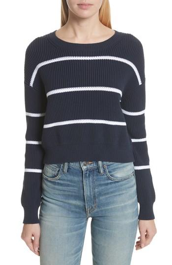 Women's Vince Cotton Blend Rib Knit Stripe Sweater - Blue