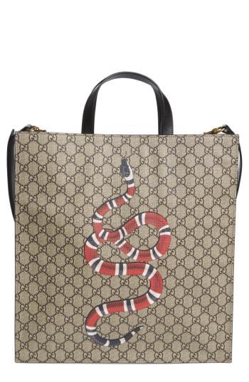 Men's Gucci Snake Print Canvas Tote - Black