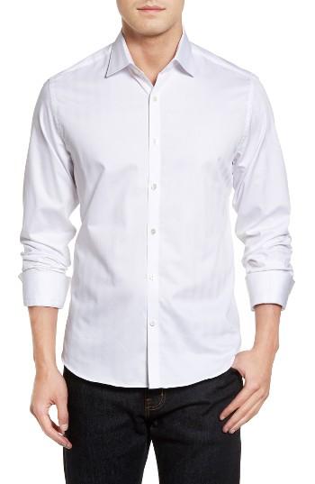 Men's Stone Rose Herringbone Stripe Sport Shirt - White