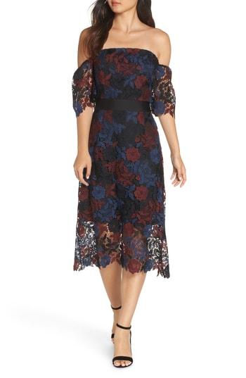 Women's Sam Edelman Three-tone Off The Shoulder Lace Midi Dress - Black