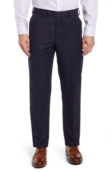 Men's Berle Classic Fit Flat Front Microfiber Performance Trousers - Blue