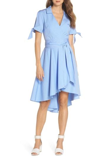 Women's Eliza J Stripe Faux Wrap Shirtdress - Blue
