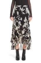 Women's Fuzzi Floral Print Tulle Ruffle Skirt - Black