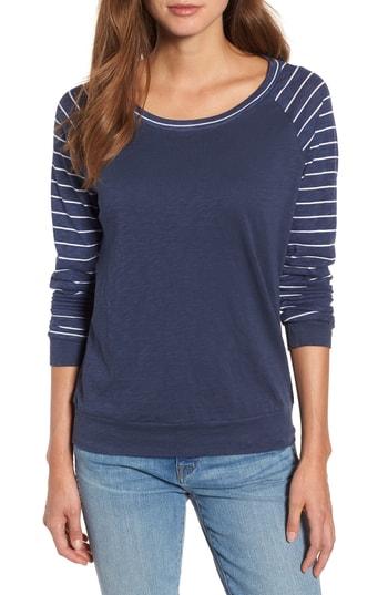Women's Caslon Lightweight Colorblock Cotton Tee - Blue
