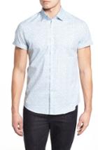 Men's Stone Rose Slim Fit Palm Tree Print Sport Shirt - Blue