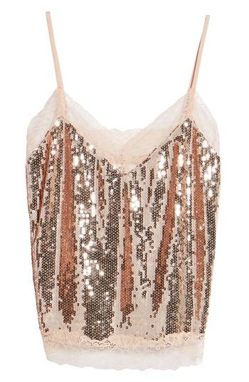 Women's Soprano Lace Trim Sequin Camisole Top - Metallic