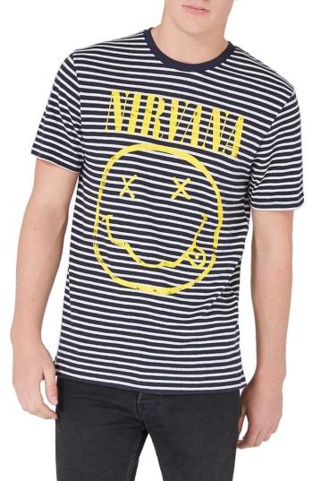 Men's Topman Nirvana Stripe T-shirt - Blue