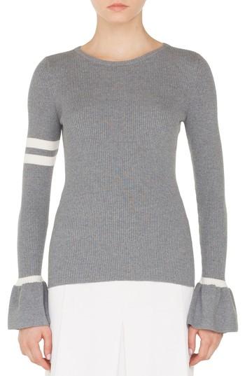 Women's Akris Punto Stripe Wool Bell Sleeve Sweater - Grey
