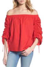 Women's Soprano Cinched Sleeve Off The Shoulder Top - Red
