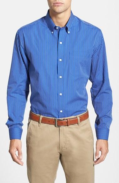 Men's Cutter & Buck 'epic Easy Care' Classic Fit Vertical Pinstripe Wrinkle Resistant Sport Shirt - Blue