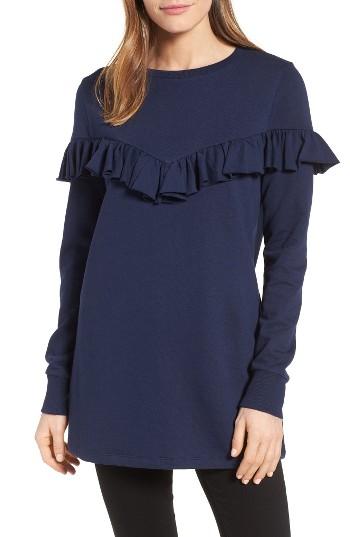 Women's Halogen Ruffled Tunic Sweatshirt - Blue