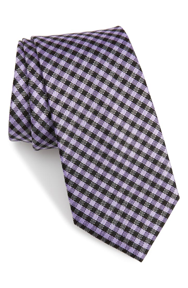Men's Calibrate Fiswell Check Silk Tie, Size - Purple