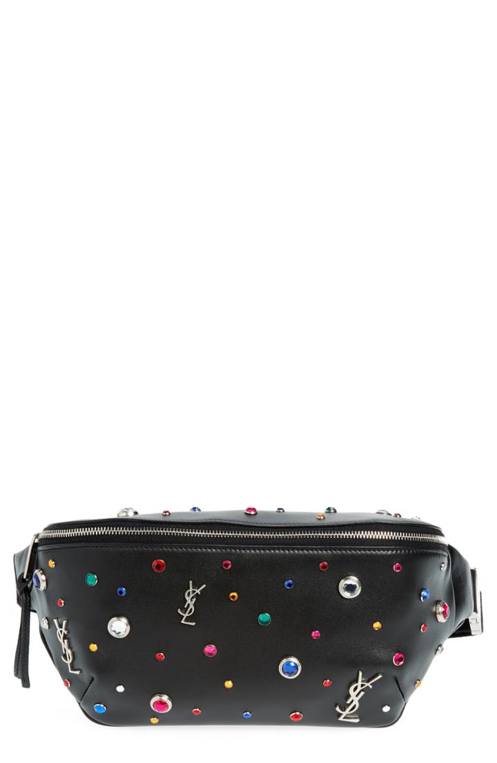 Saint Laurent Monogram Studded Leather Belt Bag - Black