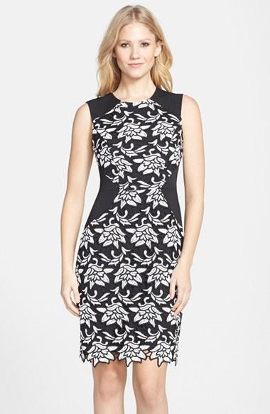 Women's Bcbgmaxazria 'laurine' Floral Lace Overlay Sheath Dress