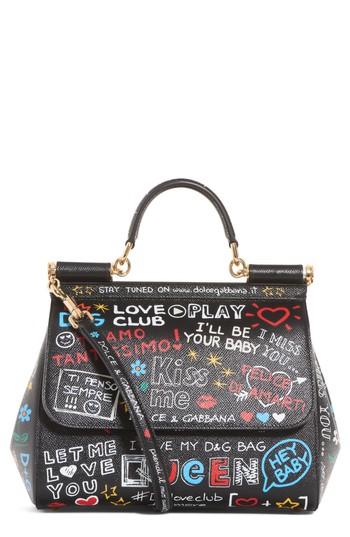 Dolce & Gabbana Medium Sicily Graffiti Print Leather Satchel - Black
