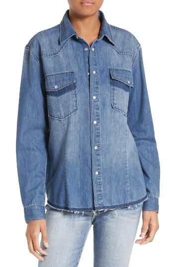 Women's Frame Frayed Denim Shirt - Blue