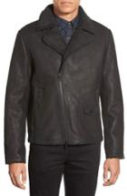 Men's Vince Camuto Leather Moto Jacket With Faux Shearling Lining, Size - Black