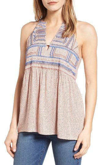Women's Thml Embroidered Print Keyhole Babydoll Top - Pink