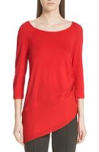 Women's St. John Collection Jersey & Silk Asymmetrical Top, Size - Red