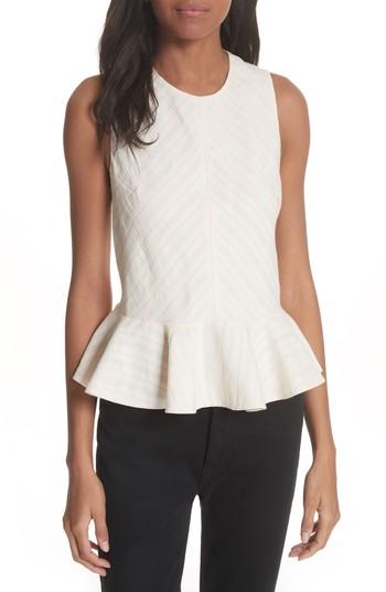 Women's Rebecca Taylor Textured Stripe Peplum Top - Beige