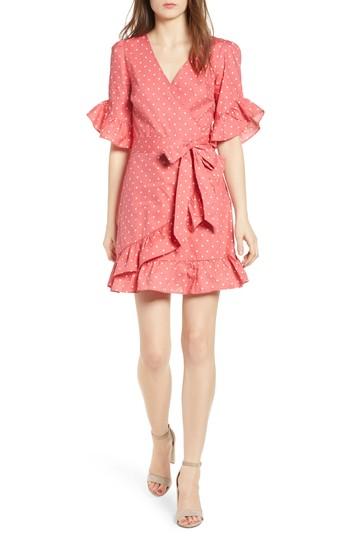 Women's Love, Fire Ruffle Faux Wrap Dress - Red
