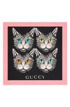 Women's Gucci Foulard Forcats Mystic Cat Square Silk Scarf, Size - Black